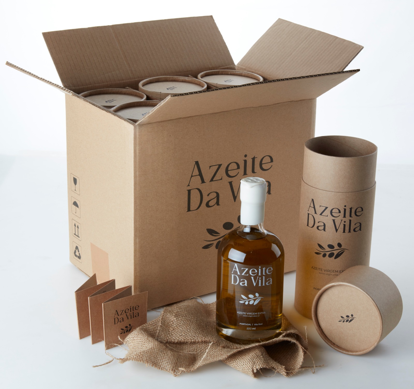 Azeite Da Vila premium extra virgin olive oil 6-pack box with eco tubes, bottle, and natural packaging from Portugal