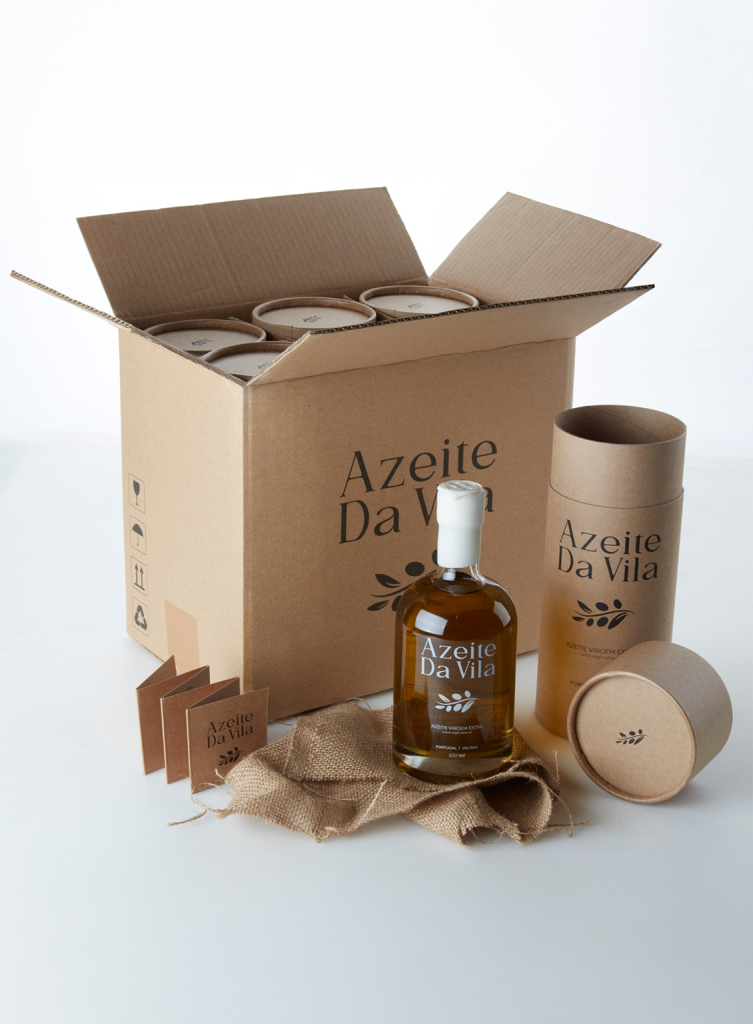 Azeite Da Vila premium extra virgin olive oil 6-pack box with eco tubes, bottle, and natural packaging from Portugal